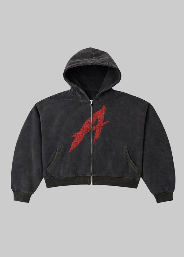 ‘A’ Rhinestone Zip Up