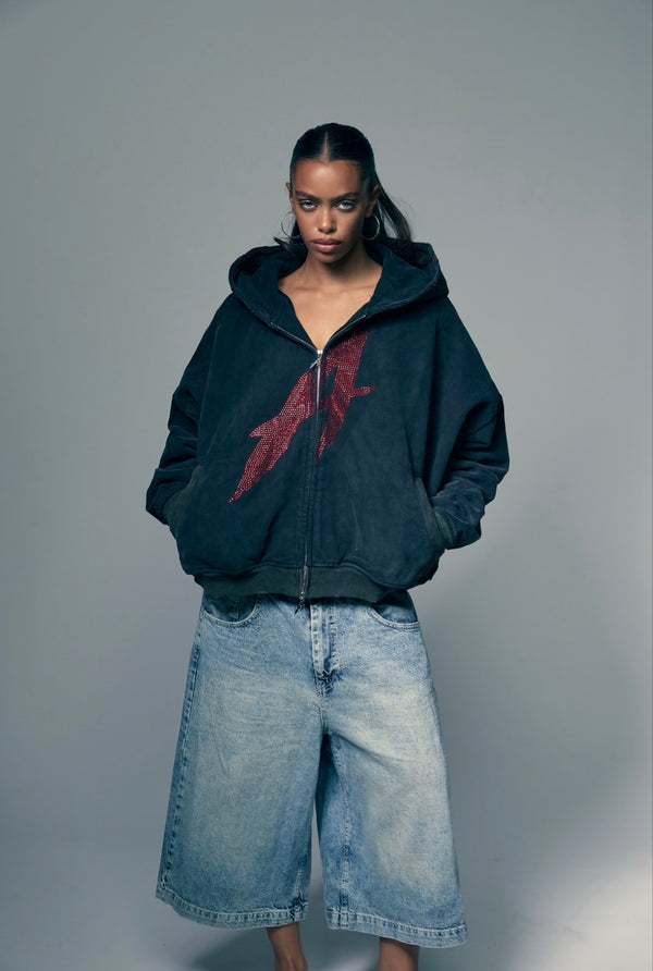 ‘A’ Rhinestone Zip Up