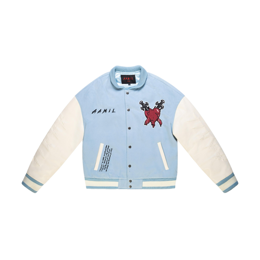 TRUST OVER LOVE VARSITY JACKET - Vintage Blue