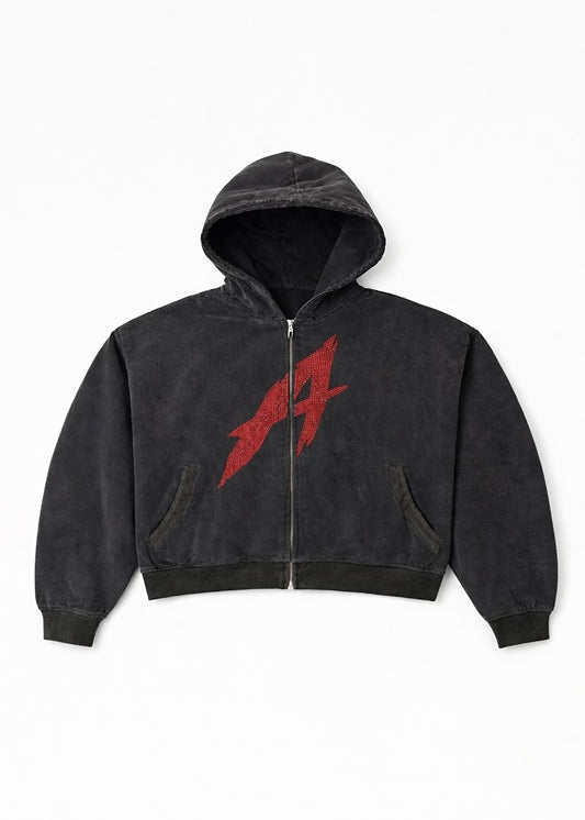 ‘A’ Rhinestone Zip Up