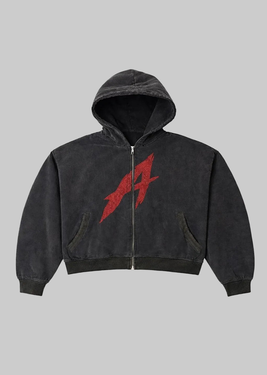 ‘A’ Rhinestone Zip Up