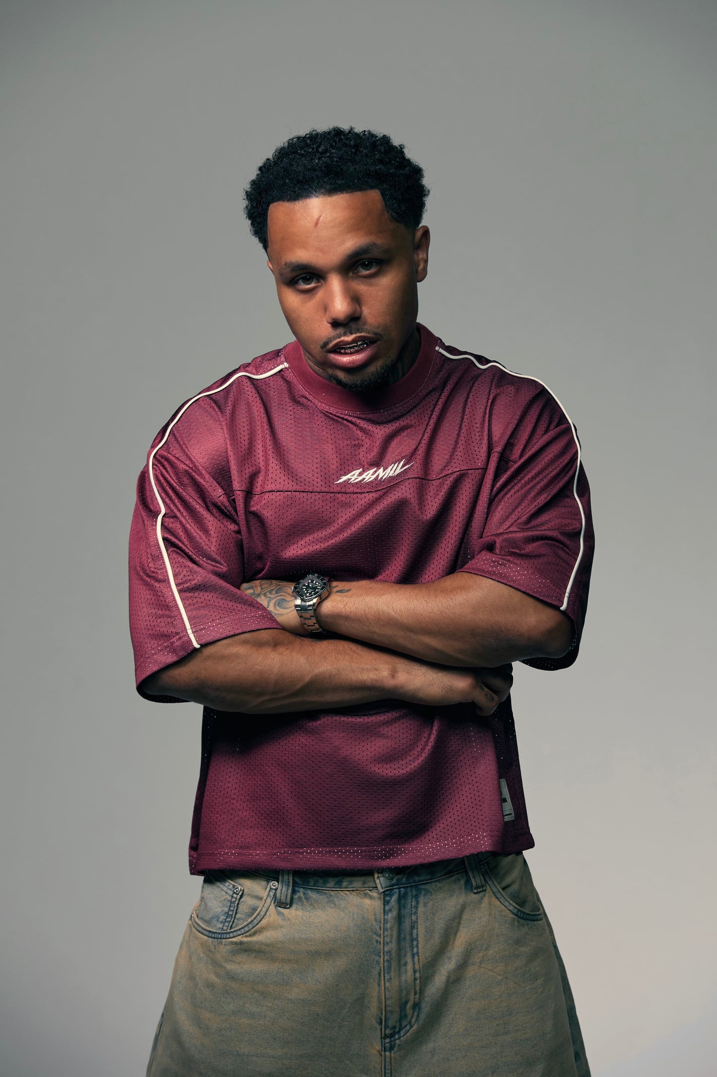 P/O/A Tee - Burgundy/White