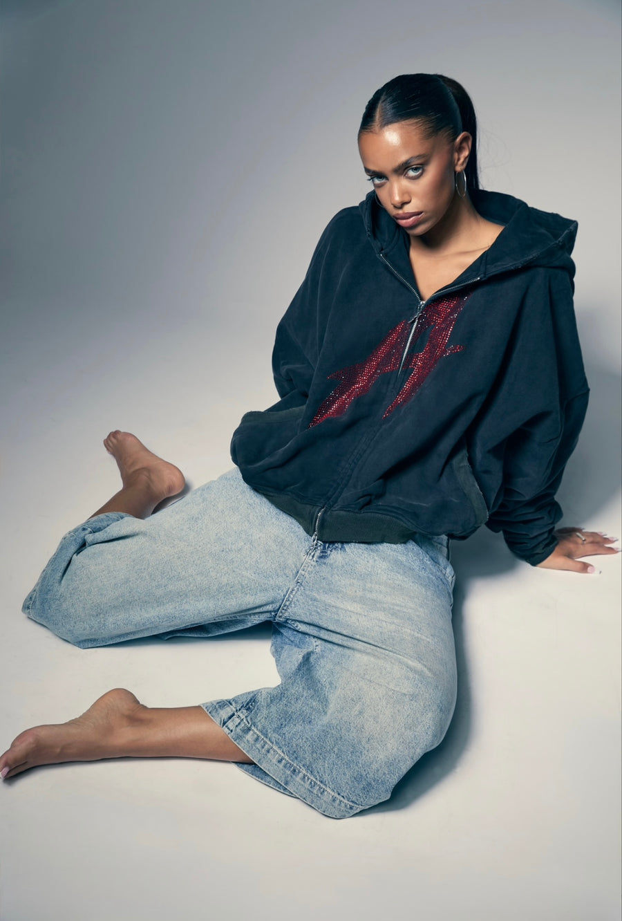 ‘A’ Rhinestone Zip Up