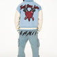 TRUST OVER LOVE VARSITY JACKET - Vintage Blue