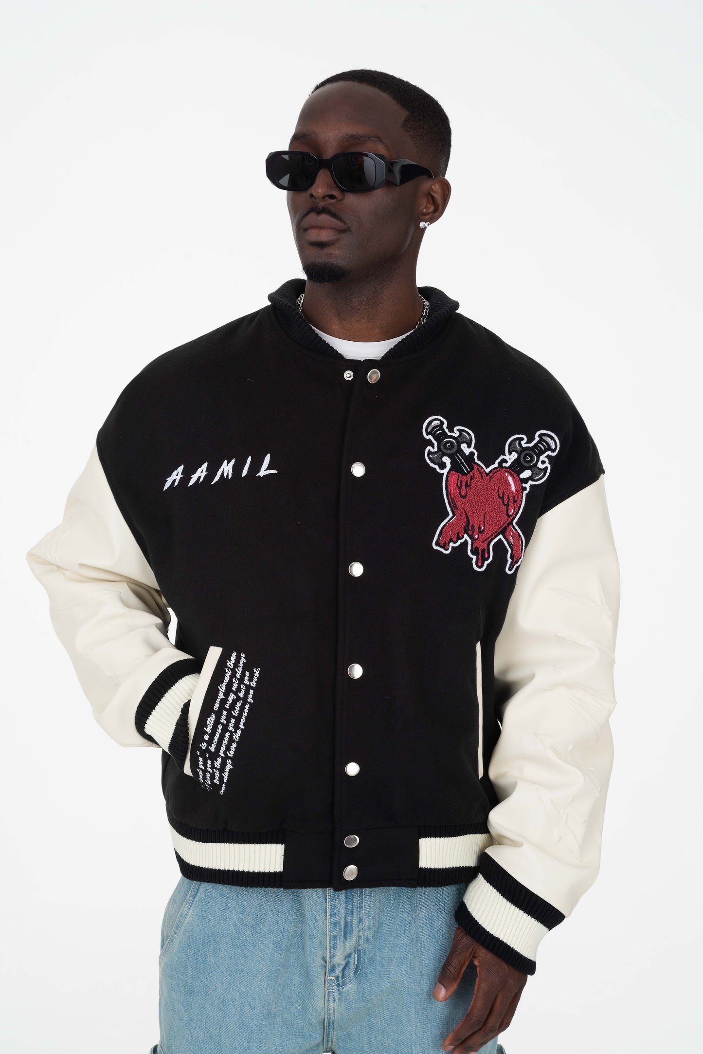 TRUST OVER LOVE VARSITY JACKET - Jet Black