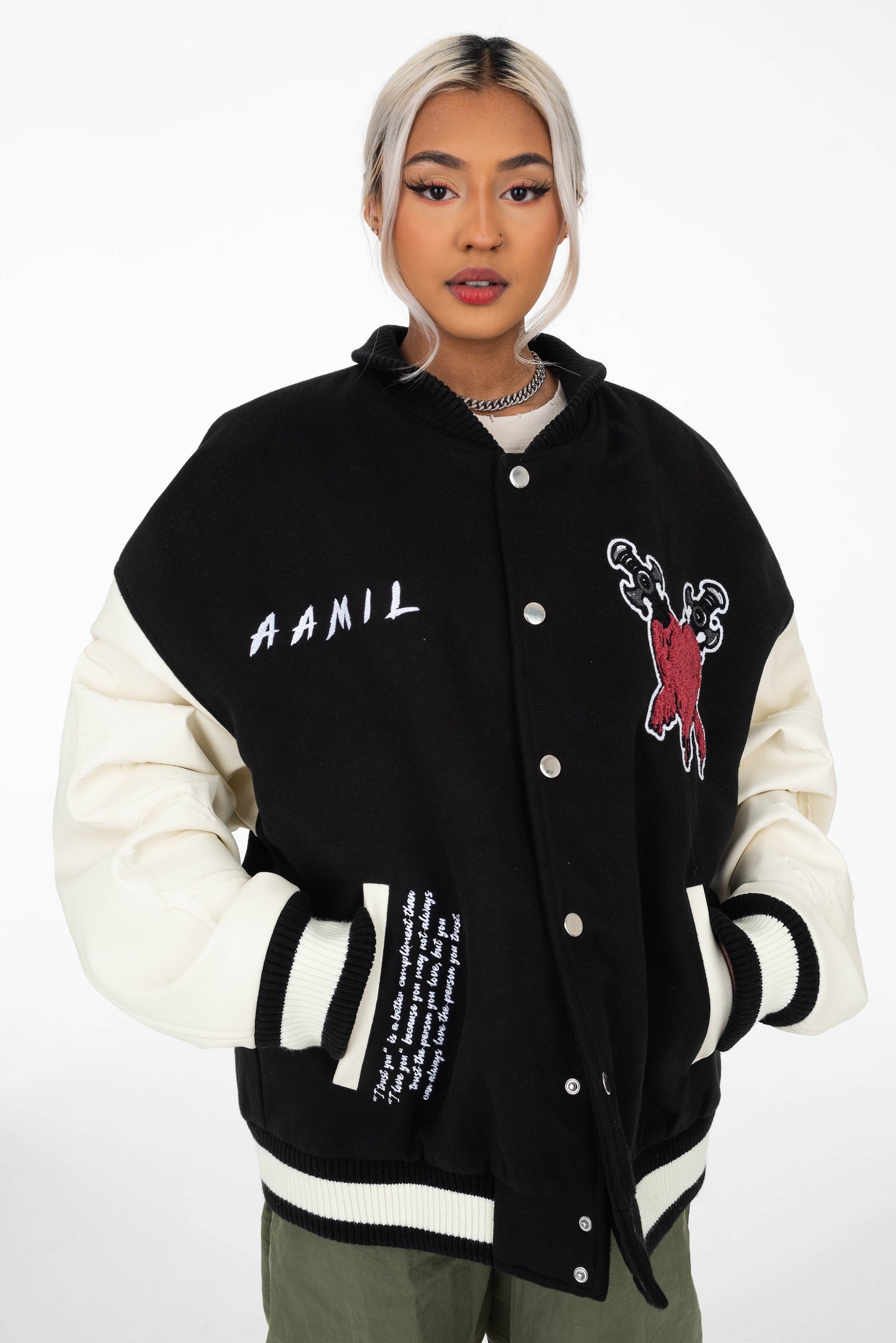 TRUST OVER LOVE VARSITY JACKET - Jet Black