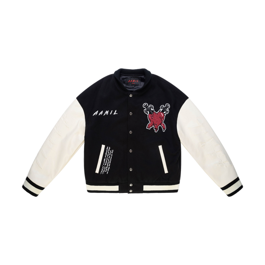 TRUST OVER LOVE VARSITY JACKET - JET BLACK