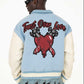 TRUST OVER LOVE VARSITY JACKET - Vintage Blue