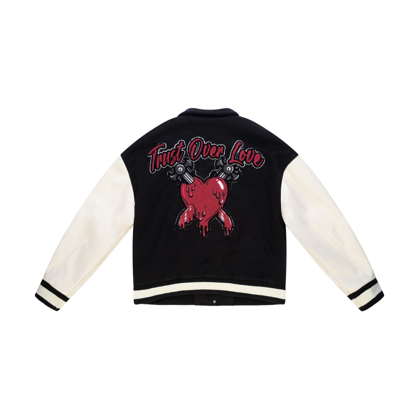 TRUST OVER LOVE VARSITY JACKET - Jet Black