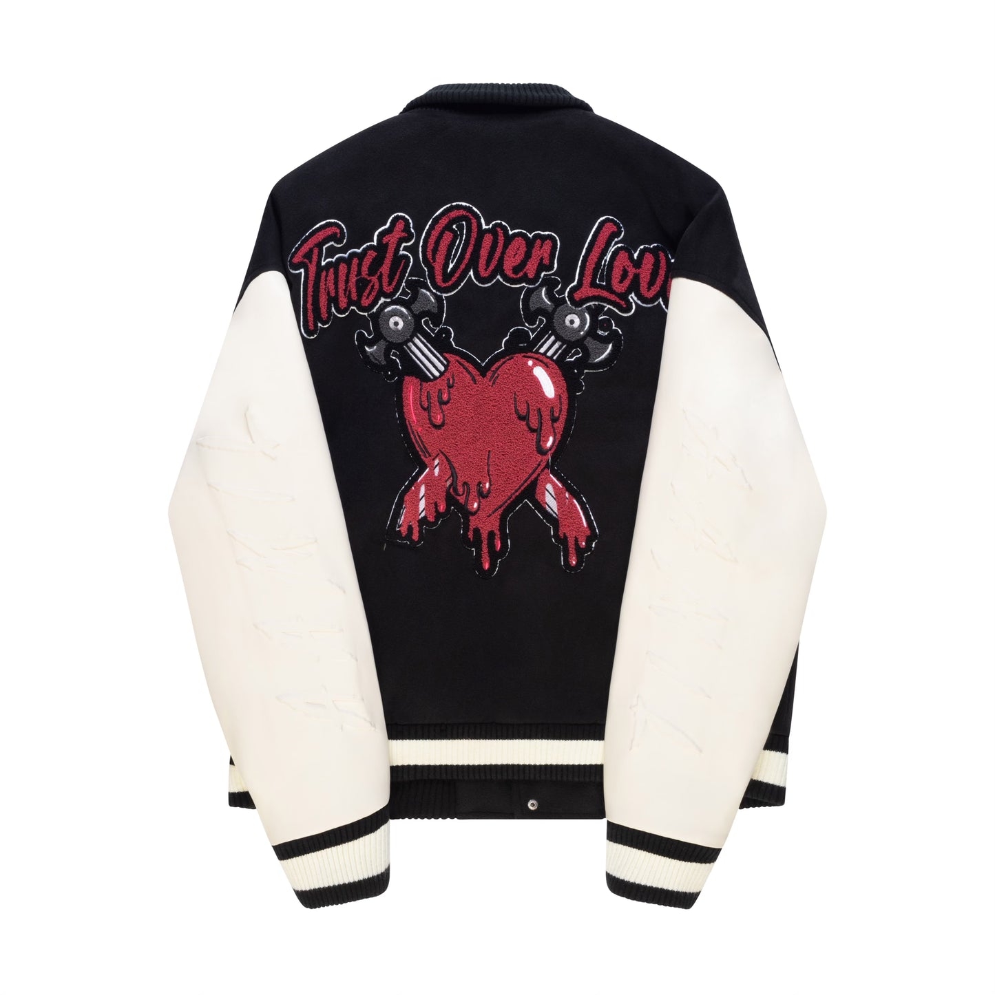 TRUST OVER LOVE VARSITY JACKET - Jet Black